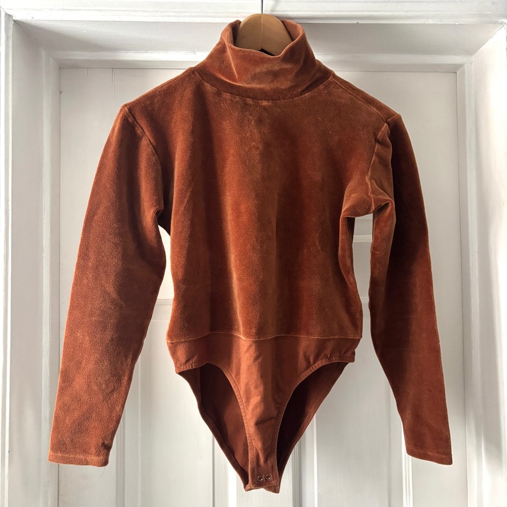 Clifford & Wills Vintage Brown Velvet Turtleneck Long Sleeve Bodysuit Size Small